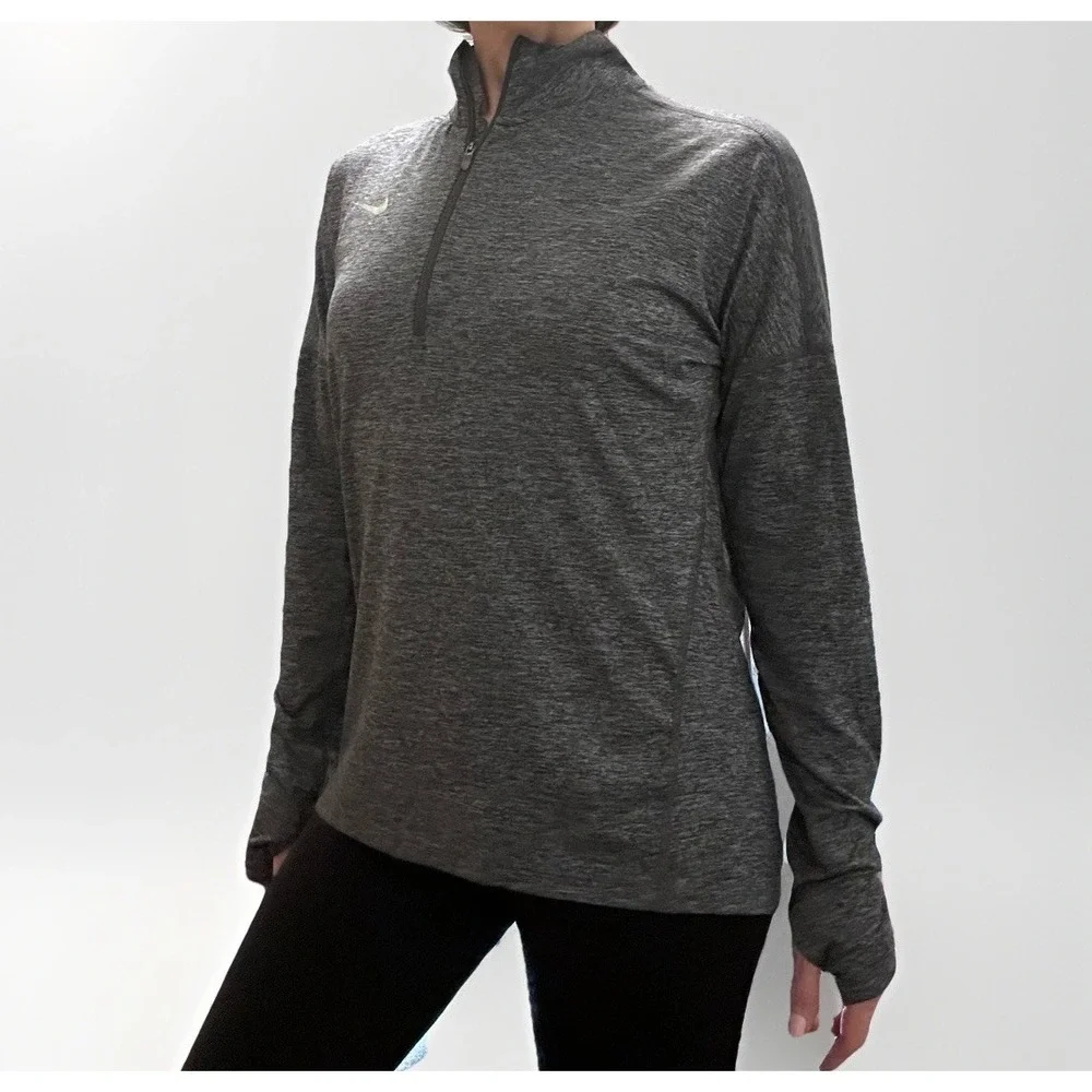 Nike Running Pullover Women S Gray Dri-Fit 1/4 Zip‎ Long Sleeve Athletic Top